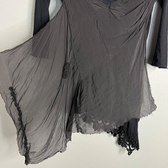 NWOT 4 Love And Liberty 3/4 Sleeve Boho Top Black‎ Asymmetrical Flowy XS - Picture 4 of 9